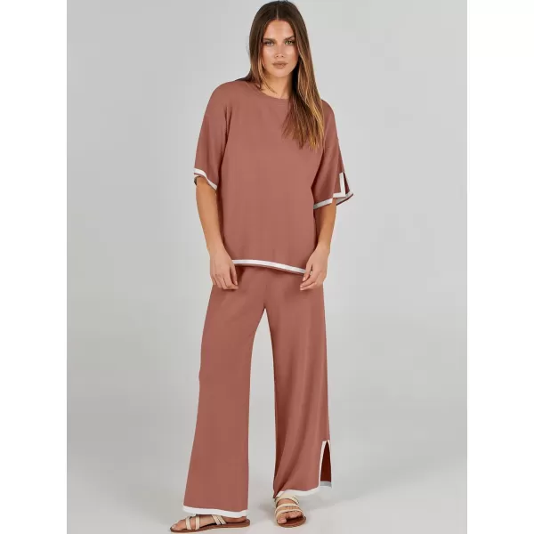 Caracilia Women 2 Piece Outfits Lounge Sets Knit Sweater Sets Maching Lounge Wear Pajama Jogger Travel Comfy Trendy Clothes