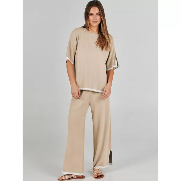 Caracilia Women 2 Piece Outfits Lounge Sets Knit Sweater Sets Maching Lounge Wear Pajama Jogger Travel Comfy Trendy Clothes