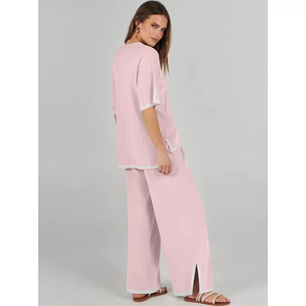Caracilia Women 2 Piece Outfits Lounge Sets Knit Sweater Sets Maching Lounge Wear Pajama Jogger Travel Comfy Trendy Clothes