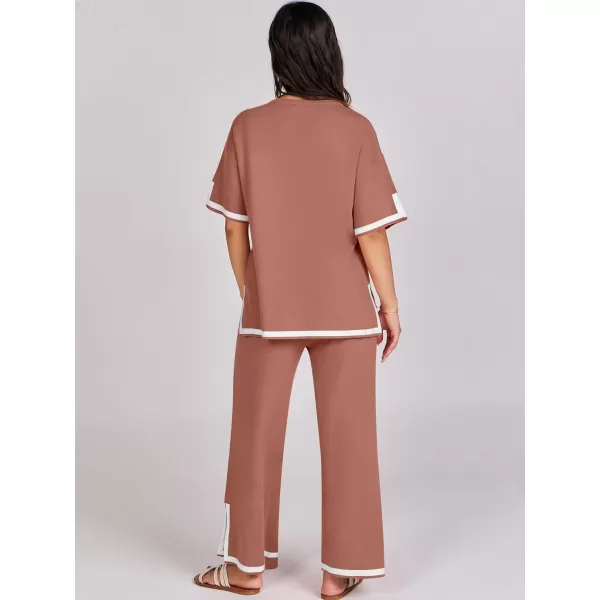 Caracilia Women 2 Piece Outfits Lounge Sets Knit Sweater Sets Maching Lounge Wear Pajama Jogger Travel Comfy Trendy Clothes