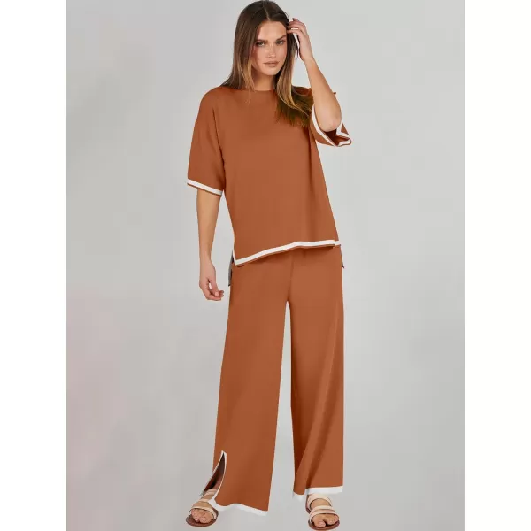Caracilia Women 2 Piece Outfits Lounge Sets Knit Sweater Sets Maching Lounge Wear Pajama Jogger Travel Comfy Trendy Clothes