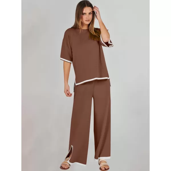 Caracilia Women 2 Piece Outfits Lounge Sets Knit Sweater Sets Maching Lounge Wear Pajama Jogger Travel Comfy Trendy Clothes