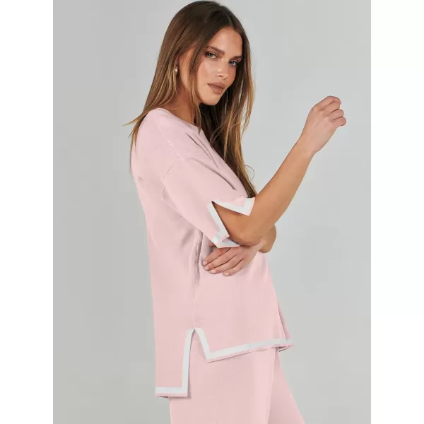 Caracilia Women 2 Piece Outfits Lounge Sets Knit Sweater Sets Maching Lounge Wear Pajama Jogger Travel Comfy Trendy Clothes