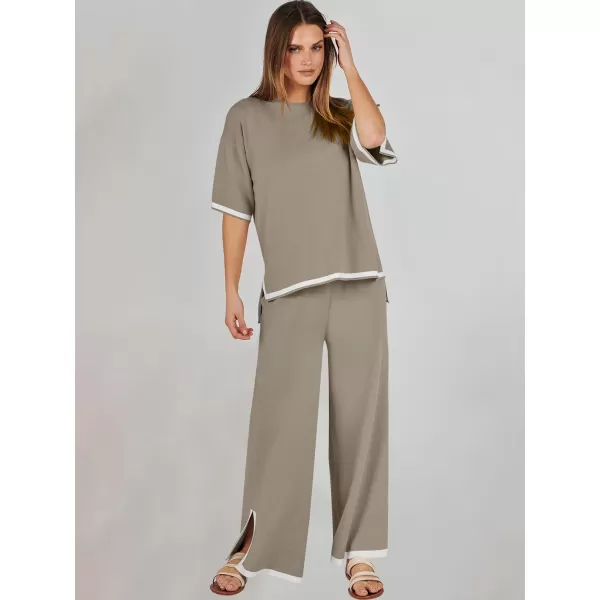 Caracilia Women 2 Piece Outfits Lounge Sets Knit Sweater Sets Maching Lounge Wear Pajama Jogger Travel Comfy Trendy Clothes
