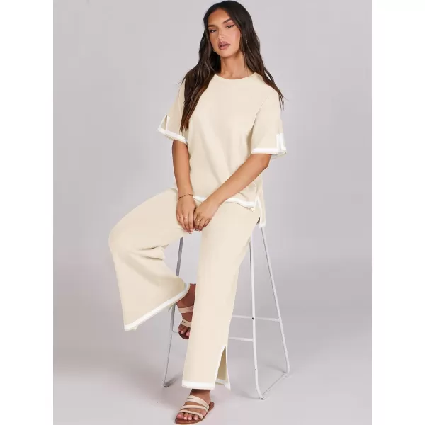 Caracilia Women 2 Piece Outfits Lounge Sets Knit Sweater Sets Maching Lounge Wear Pajama Jogger Travel Comfy Trendy Clothes