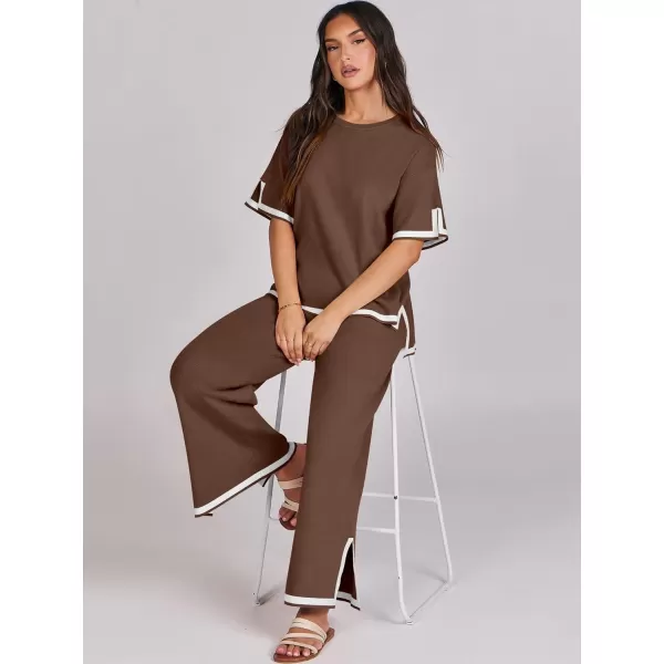 Caracilia Women 2 Piece Outfits Lounge Sets Knit Sweater Sets Maching Lounge Wear Pajama Jogger Travel Comfy Trendy Clothes