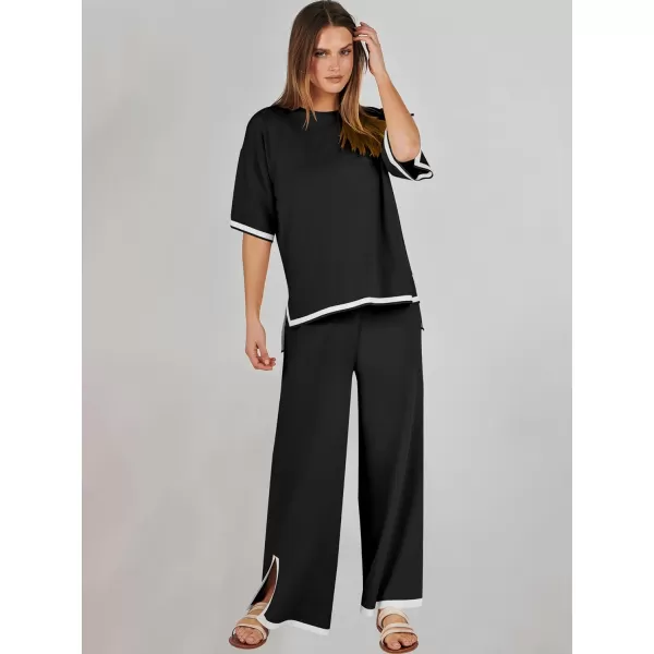 Caracilia Women 2 Piece Outfits Lounge Sets Knit Sweater Sets Maching Lounge Wear Pajama Jogger Travel Comfy Trendy Clothes