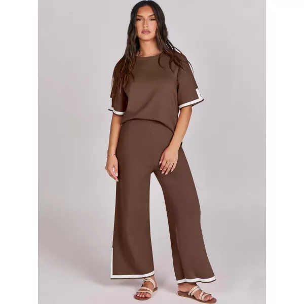 Caracilia Women 2 Piece Outfits Lounge Sets Knit Sweater Sets Maching Lounge Wear Pajama Jogger Travel Comfy Trendy Clothes