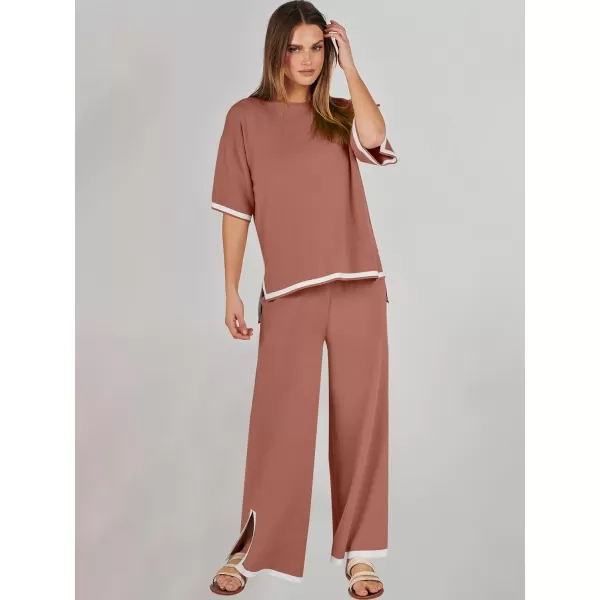 Caracilia Women 2 Piece Outfits Lounge Sets Knit Sweater Sets Maching Lounge Wear Pajama Jogger Travel Comfy Trendy Clothes