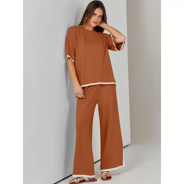 Caracilia Women 2 Piece Outfits Lounge Sets Knit Sweater Sets Maching Lounge Wear Pajama Jogger Travel Comfy Trendy Clothes
