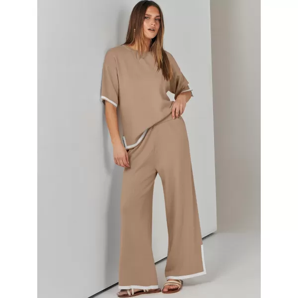 Caracilia Women 2 Piece Outfits Lounge Sets Knit Sweater Sets Maching Lounge Wear Pajama Jogger Travel Comfy Trendy Clothes