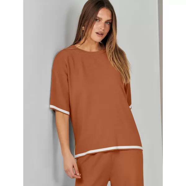 Caracilia Women 2 Piece Outfits Lounge Sets Knit Sweater Sets Maching Lounge Wear Pajama Jogger Travel Comfy Trendy Clothes