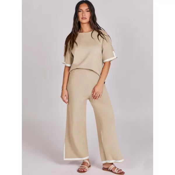 Caracilia Women 2 Piece Outfits Lounge Sets Knit Sweater Sets Maching Lounge Wear Pajama Jogger Travel Comfy Trendy Clothes