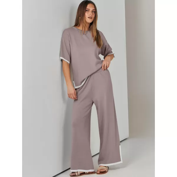 Caracilia Women 2 Piece Outfits Lounge Sets Knit Sweater Sets Maching Lounge Wear Pajama Jogger Travel Comfy Trendy Clothes