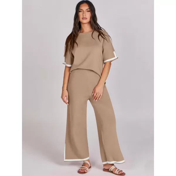 Caracilia Women 2 Piece Outfits Lounge Sets Knit Sweater Sets Maching Lounge Wear Pajama Jogger Travel Comfy Trendy Clothes