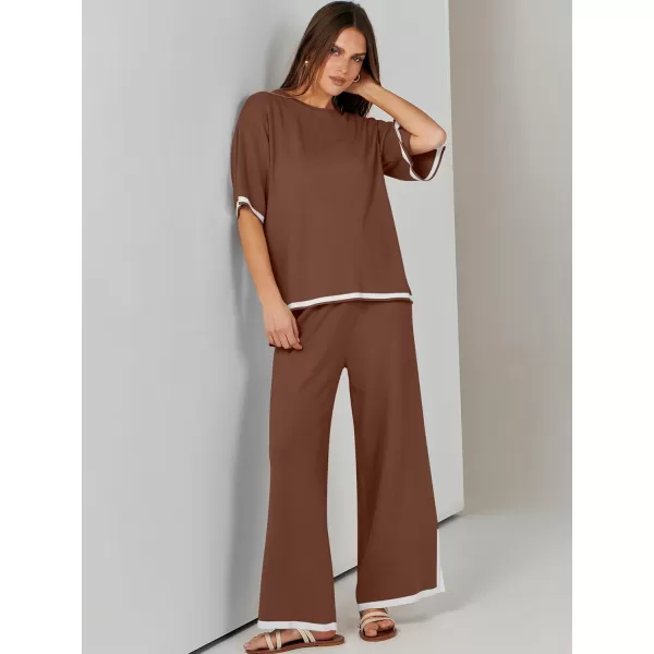 Caracilia Women 2 Piece Outfits Lounge Sets Knit Sweater Sets Maching Lounge Wear Pajama Jogger Travel Comfy Trendy Clothes