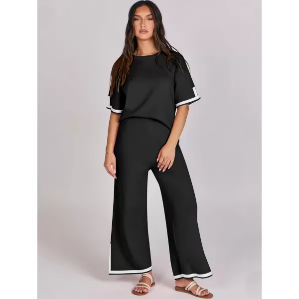 Caracilia Women 2 Piece Outfits Lounge Sets Knit Sweater Sets Maching Lounge Wear Pajama Jogger Travel Comfy Trendy Clothes