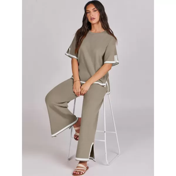 Caracilia Women 2 Piece Outfits Lounge Sets Knit Sweater Sets Maching Lounge Wear Pajama Jogger Travel Comfy Trendy Clothes