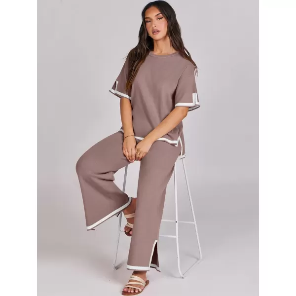 Caracilia Women 2 Piece Outfits Lounge Sets Knit Sweater Sets Maching Lounge Wear Pajama Jogger Travel Comfy Trendy Clothes