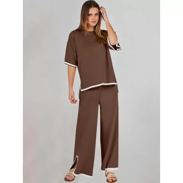 Caracilia Women 2 Piece Outfits Lounge Sets Knit Sweater Sets Maching Lounge Wear Pajama Jogger Travel Comfy Trendy Clothes