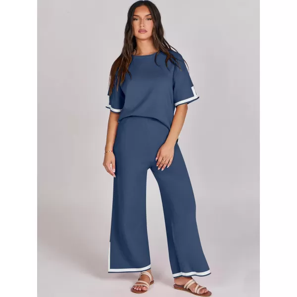 Caracilia Women 2 Piece Outfits Lounge Sets Knit Sweater Sets Maching Lounge Wear Pajama Jogger Travel Comfy Trendy Clothes