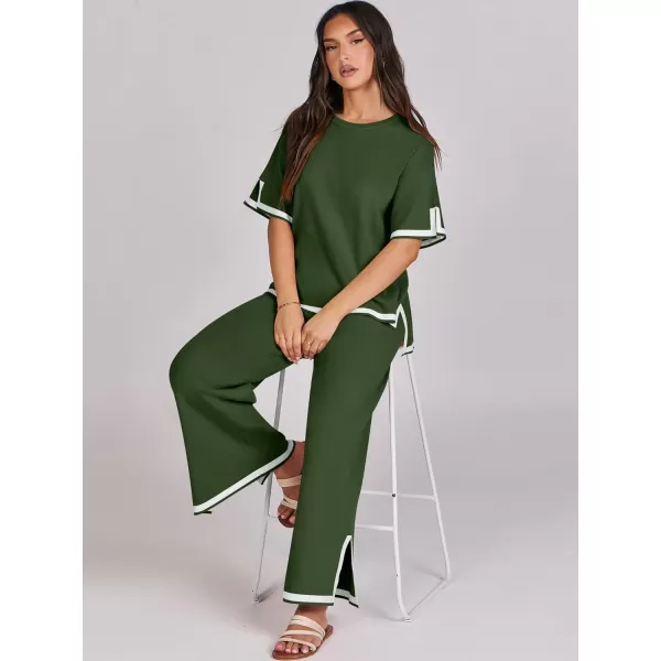 Caracilia Women 2 Piece Outfits Lounge Sets Knit Sweater Sets Maching Lounge Wear Pajama Jogger Travel Comfy Trendy Clothes