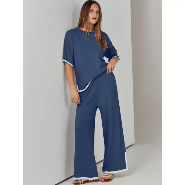 Caracilia Women 2 Piece Outfits Lounge Sets Knit Sweater Sets Maching Lounge Wear Pajama Jogger Travel Comfy Trendy Clothes