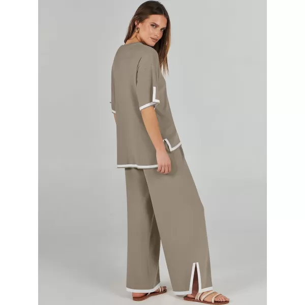 Caracilia Women 2 Piece Outfits Lounge Sets Knit Sweater Sets Maching Lounge Wear Pajama Jogger Travel Comfy Trendy Clothes