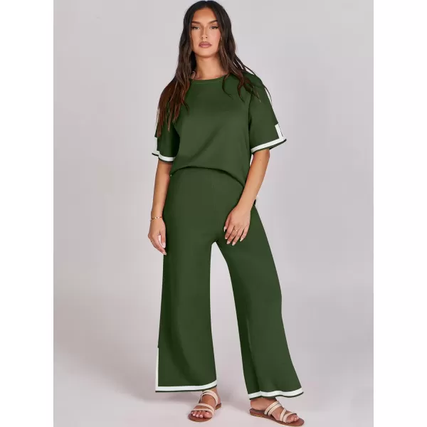 Caracilia Women 2 Piece Outfits Lounge Sets Knit Sweater Sets Maching Lounge Wear Pajama Jogger Travel Comfy Trendy Clothes
