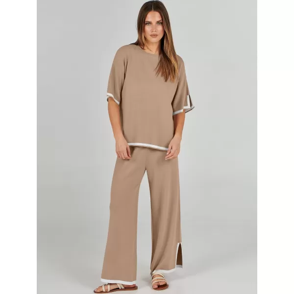 Caracilia Women 2 Piece Outfits Lounge Sets Knit Sweater Sets Maching Lounge Wear Pajama Jogger Travel Comfy Trendy Clothes