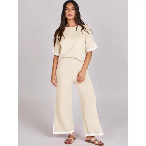 Caracilia Women 2 Piece Outfits Lounge Sets Knit Sweater Sets Maching Lounge Wear Pajama Jogger Travel Comfy Trendy Clothes