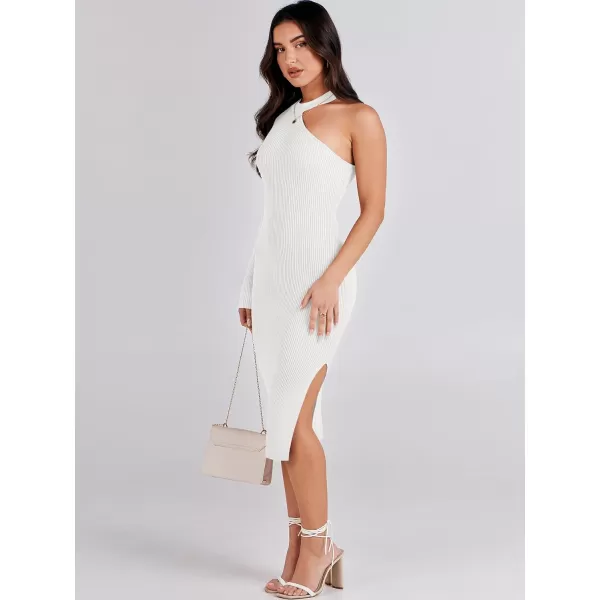 Caracilia Women 2023 Fall Sweater Dress Sexy One Shoulder Long Sleeve Ribbed Knit Side Slit Bodycon Midi Dresses