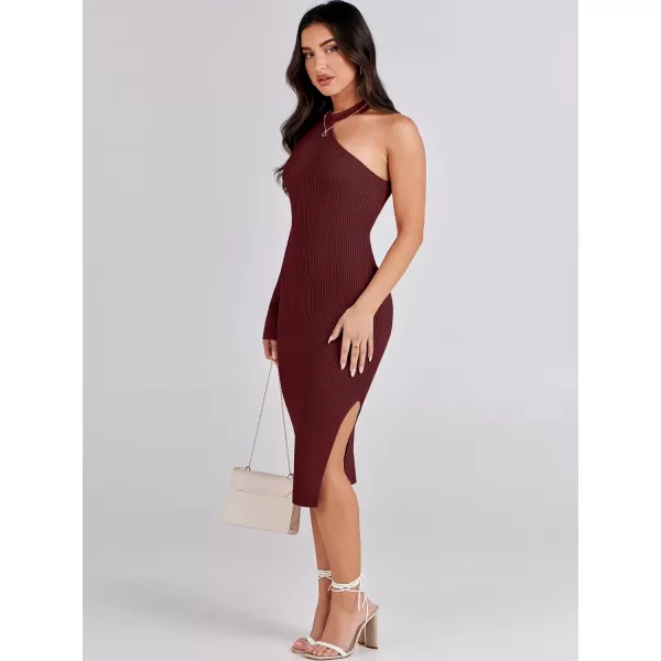 Caracilia Women 2023 Fall Sweater Dress Sexy One Shoulder Long Sleeve Ribbed Knit Side Slit Bodycon Midi Dresses
