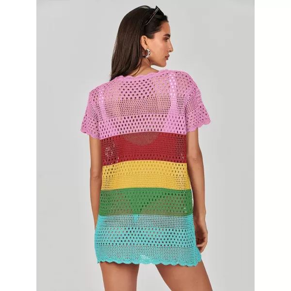 Caracilia Women Swimsuit Coverup Crochet Bathing Suit Cover Ups for Swimwear Swim 2024 Summer Bikini Beachwear Beach Dress