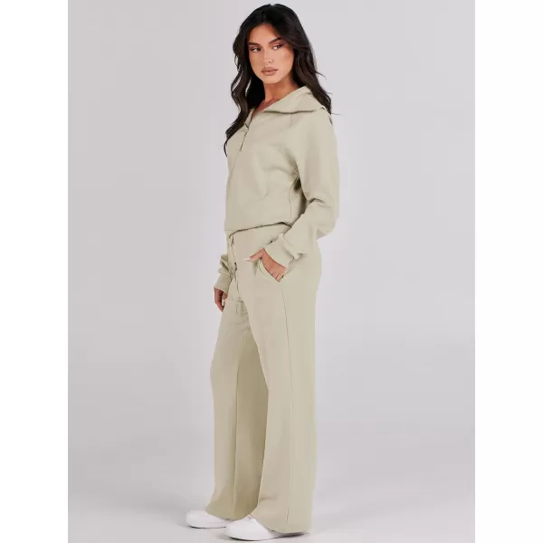 Caracilia Women Two Piece Outfits Sweatsuit Set Quarter Zip Oversized Sweatshirt Wide Leg Sweatpant Fall Lounge Set Tracksuit