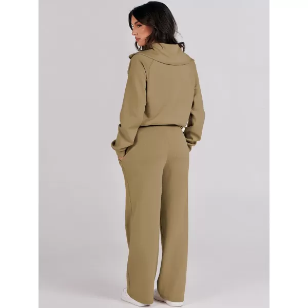 Caracilia Women Two Piece Outfits Sweatsuit Set Quarter Zip Oversized Sweatshirt Wide Leg Sweatpant Fall Lounge Set Tracksuit