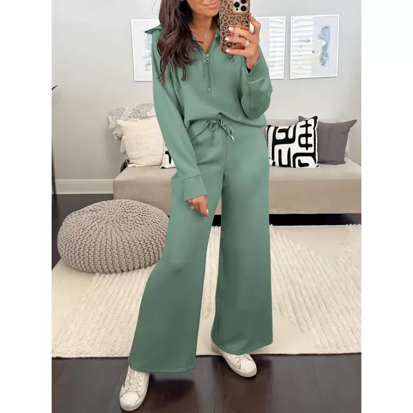 Caracilia Women Two Piece Outfits Sweatsuit Set Quarter Zip Oversized Sweatshirt Wide Leg Sweatpant Fall Lounge Set Tracksuit