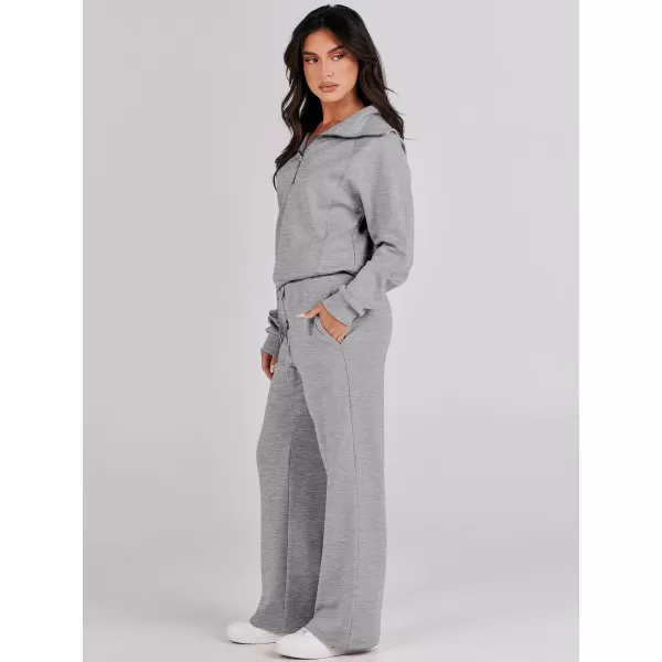 Caracilia Women Two Piece Outfits Sweatsuit Set Quarter Zip Oversized Sweatshirt Wide Leg Sweatpant Fall Lounge Set Tracksuit