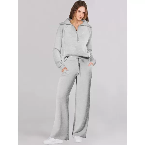 Caracilia Women Two Piece Outfits Sweatsuit Set Quarter Zip Oversized Sweatshirt Wide Leg Sweatpant Fall Lounge Set Tracksuit