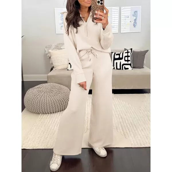 Caracilia Women Two Piece Outfits Sweatsuit Set Quarter Zip Oversized Sweatshirt Wide Leg Sweatpant Fall Lounge Set Tracksuit