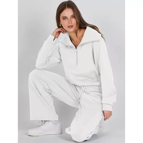 Caracilia Women Two Piece Outfits Sweatsuit Set Quarter Zip Oversized Sweatshirt Wide Leg Sweatpant Fall Lounge Set Tracksuit