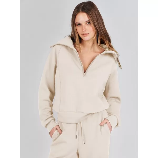 Caracilia Women Two Piece Outfits Sweatsuit Set Quarter Zip Oversized Sweatshirt Wide Leg Sweatpant Fall Lounge Set Tracksuit