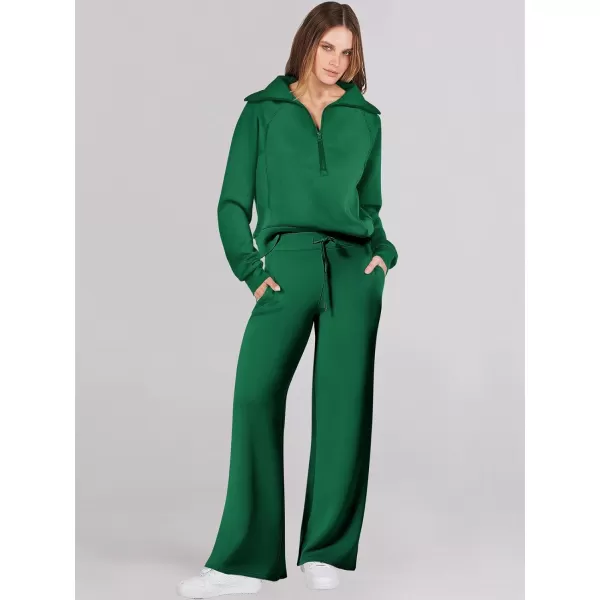 Caracilia Women Two Piece Outfits Sweatsuit Set Quarter Zip Oversized Sweatshirt Wide Leg Sweatpant Fall Lounge Set Tracksuit