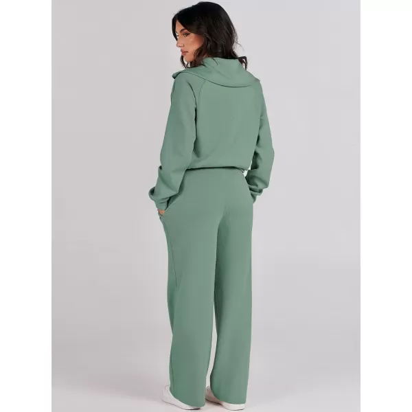 Caracilia Women Two Piece Outfits Sweatsuit Set Quarter Zip Oversized Sweatshirt Wide Leg Sweatpant Fall Lounge Set Tracksuit