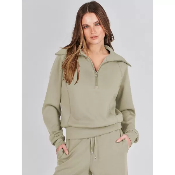 Caracilia Women Two Piece Outfits Sweatsuit Set Quarter Zip Oversized Sweatshirt Wide Leg Sweatpant Fall Lounge Set Tracksuit