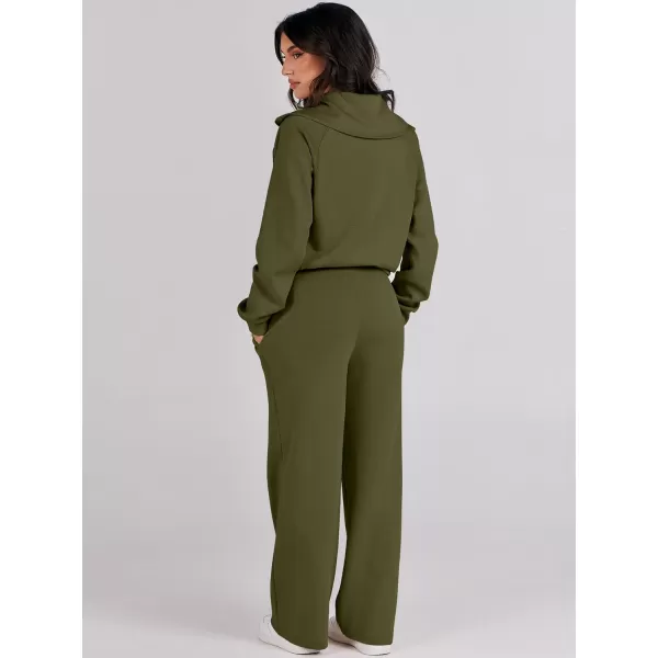 Caracilia Women Two Piece Outfits Sweatsuit Set Quarter Zip Oversized Sweatshirt Wide Leg Sweatpant Fall Lounge Set Tracksuit