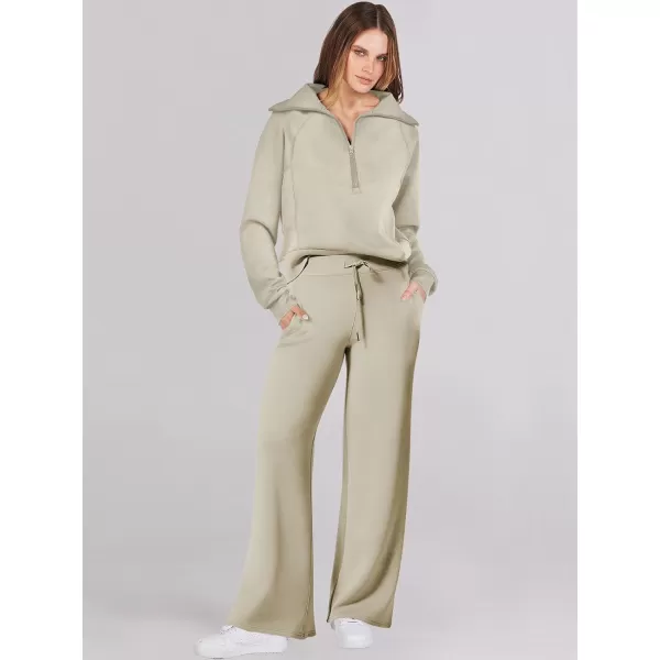 Caracilia Women Two Piece Outfits Sweatsuit Set Quarter Zip Oversized Sweatshirt Wide Leg Sweatpant Fall Lounge Set Tracksuit