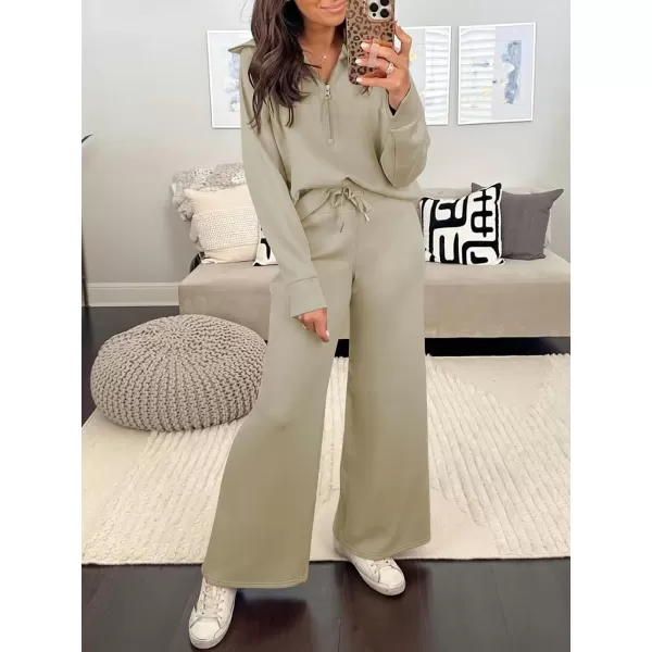 Caracilia Women Two Piece Outfits Sweatsuit Set Quarter Zip Oversized Sweatshirt Wide Leg Sweatpant Fall Lounge Set Tracksuit