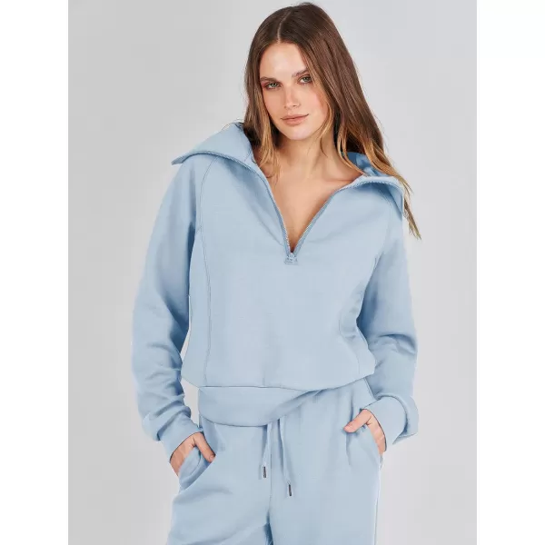 Caracilia Women Two Piece Outfits Sweatsuit Set Quarter Zip Oversized Sweatshirt Wide Leg Sweatpant Fall Lounge Set Tracksuit