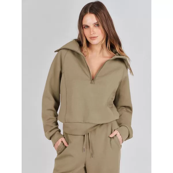 Caracilia Women Two Piece Outfits Sweatsuit Set Quarter Zip Oversized Sweatshirt Wide Leg Sweatpant Fall Lounge Set Tracksuit